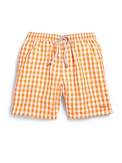 Vilebrequin Boys Check Swim Trunks   Orange Check