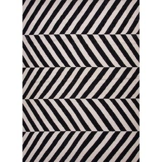 Flat weave Striped Gray and black Modern Wool Rug (5 X 8)