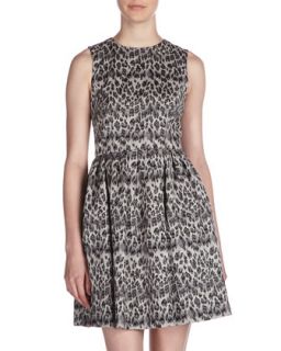 Animal Print Jacquard Fit and Flare Dress