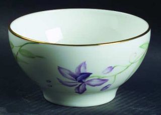 Lenox China Exotic Flora Rice Bowl, Fine China Dinnerware   Pink Rim, Purple Flo