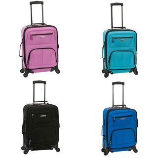 Rockland Deluxe 20 inch Expandable Carry on Spinner Upright Luggage (Pink, turquoise, black, blueMaterials Heavy duty 600 denier EVA molded high count fabric Pockets Two (2) large zipper secured exterior pocketsWeight 8 poundsExterior dimensions 20 in