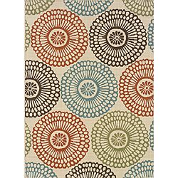 Ivory/red Outdoor Geometric Area Rug (67 X 96)