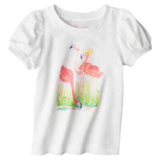 Cherokee Infant Toddler Girls Puff Sleeve Flamingo Tee   White 12 M