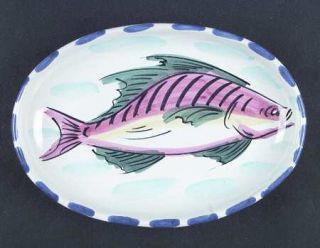 Vietri (Italy) Al Mare 10 Oval Plate, Fine China Dinnerware   Fish & Octopus Ce