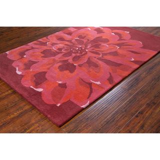 Burgundy Pink Allie Handmade Floral Wool Rug (5 X 76)