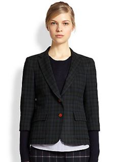 Band of Outsiders Plaid Two Button Schoolboy Blazer   Green