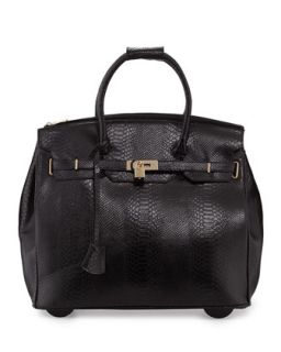 Kendall Ostrich Embossed Rolling Bag, Black