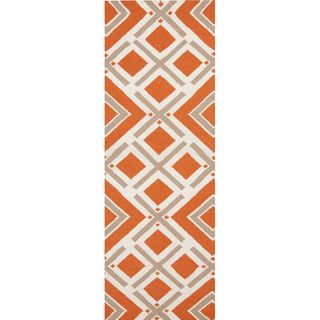 Handwoven Assenede Orange Wool Rug (26 X 8)