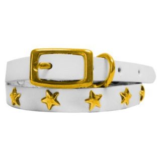 Platinum Pets White Genuine Leather Cat and Puppy Collar with Stars   Gold (7.