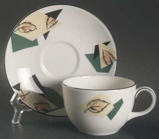Royal Doulton Central Park Flat Cup & Saucer Set, Fine China Dinnerware   Green,