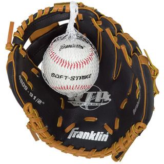 Nine and a half inch Black/ Tan Tee ball Glove With Ball (Black/TanFor right handed throwersDimensions 9.5 inches long x 7 inches wide x 4.7 inches highWeight 3 poundsModel 4034TB )