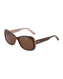 Two Tone Square Acetate Sunglasses, Brown/Pink
