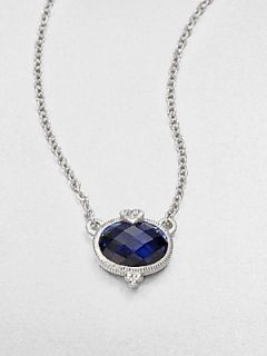 Judith Ripka Corundum & Sterling Silver Oval Pendant Necklace   Blue Silver