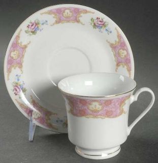 Lynns China Spring Garden Footed Cup & Saucer Set, Fine China Dinnerware   Pink