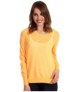 Halston Heritage Long Sleeve Linen Sweater with Center Back Slit Detail Womens Sweater (Orange)