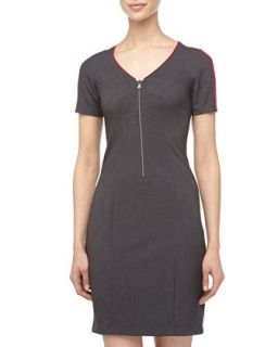 Trimmed Zip Front Suiting Dress, Charcoal