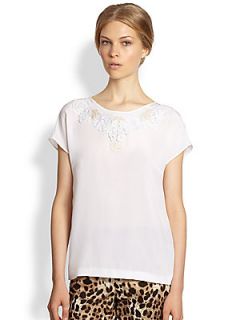 Dolce & Gabbana Lace Trimmed Silk Shirt   White