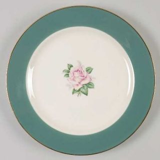 Lifetime Cameo (Rose Center) Salad Plate, Fine China Dinnerware   Green Rim, Pin