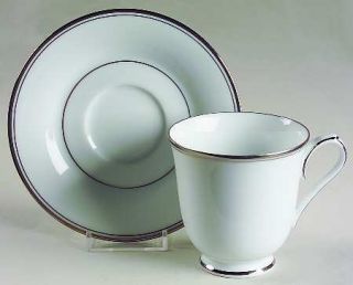 Noritake Diana (Platinum Trim) Footed Cup & Saucer Set, Fine China Dinnerware  