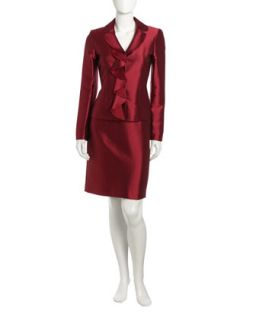 Taffeta Silk Knit Skirt Suit, Crimson