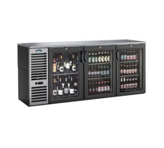 Krowne 84 in Refrigerated Backbar Storage Cabinet w/ 3 Doors & 34 Case Capacity, Black