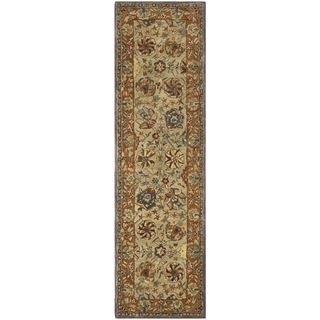 Hand made Anatolia Green/ Gold Hand spun Wool Rug (23 X 10)