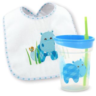 Hippo Blue Bib and Tumbler Gift Set