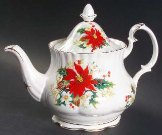Royal Albert Poinsettia Teapot & Lid, Fine China Dinnerware   Red & White Flower