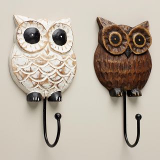 Wood Owl Hooks, Set of 2   World Market
