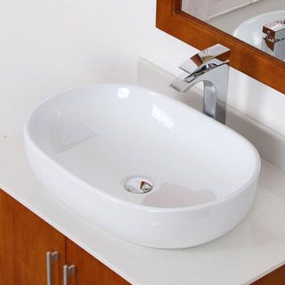Elite White Ceramic Oval Vessel style Bathroom Sink (WhiteSink type BathroomSink style VesselFaucet settings Vessel style faucet (not included)Sink material High temperature grade A ceramicHole size requirements 1.75 inch standard drain opening Inclu