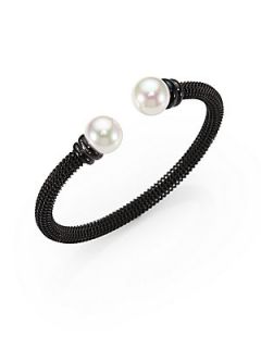 Majorica Pearl Capped Textured Bracelet   White Black
