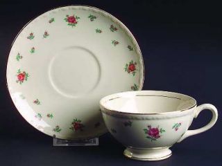 Homer Laughlin  Rambler Rose Footed Cup & Saucer Set, Fine China Dinnerware   Am