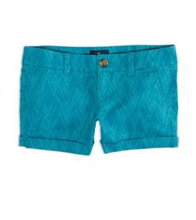 Teal AEO Factory Patterned Midi Short, Womens 8