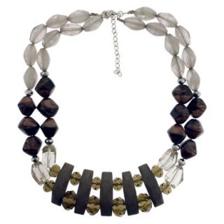 Beaded Bib Necklace with Wood Accents   Sleek Gray