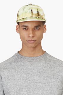 Msgm Yellow And Green Watercolor Fitted Baseball Cap