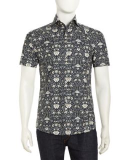 Matis 62 Short Sleeve Floral Poplin Shirt, Black Print
