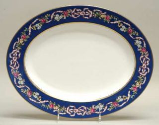Spode Ribbons & Roses 12 Oval Serving Platter, Fine China Dinnerware   Blue Bor