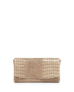 June Croc Embossed Leather Clutch, Taupe