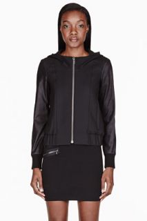 Helmut Helmut Lang Black Leather_sleeved Hooded Bomber