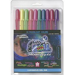 Gelly Roll Permanent Waterproof Bold Moonlight Pens (pack Of 10) (1 mm roller ball bold lineTheme MoonlightQuantity 10Colors Rose, fuchsia, purple, teal, blue, yellow, orange, vermilion, pink, greenMade in Japan )