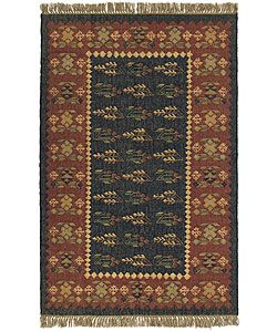 Handmade Elite Flat Weave Rug (8 X 10) (BlackPattern FloralMeasures 0.125 inch thickTip We recommend the use of a non skid pad to keep the rug in place on smooth surfaces.All rug sizes are approximate. Due to the difference of monitor colors, some rug c