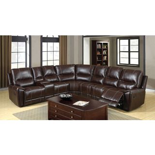 Ivanava Sectional Sofa With 3 End Recliners Upholstered In Brown Bonded Leather