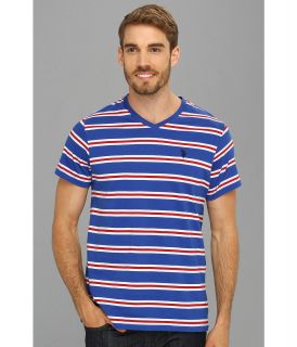U.S. Polo Assn Striped T Shirt with V Neckline Mens T Shirt (Blue)