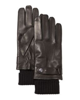 Perforated Napa Knit Cuff Gloves, Black