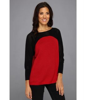 TWO by Vince Camuto Colorblock Pointelle Dolman Sweater Womens Sweater (Burgundy)