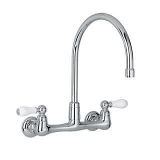 Heritage 2 handle Wall mount Kitchen Faucet In Polished Chrome With Gooseneck Spout
