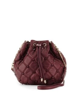 Empress Stud Quilted Faux Leather Bucket Bag, Berry