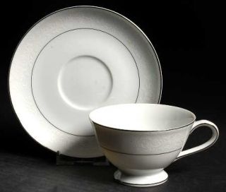 Lynnbrooke Alencon Footed Cup & Saucer Set, Fine China Dinnerware   White Lace D