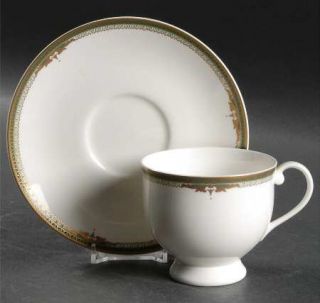 Mikasa QueenS Court Footed Cup & Saucer Set, Fine China Dinnerware   Bone, Gree