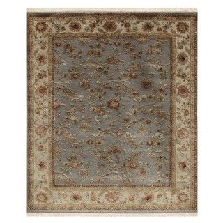 Hand knotted Blue Floral Pattern Wool/ Silk Rug (8 X 10)